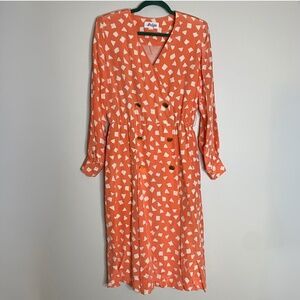 VINTAGE 60s HELGA Coral White Confetti Print Double Breasted Long Sleeve Dress